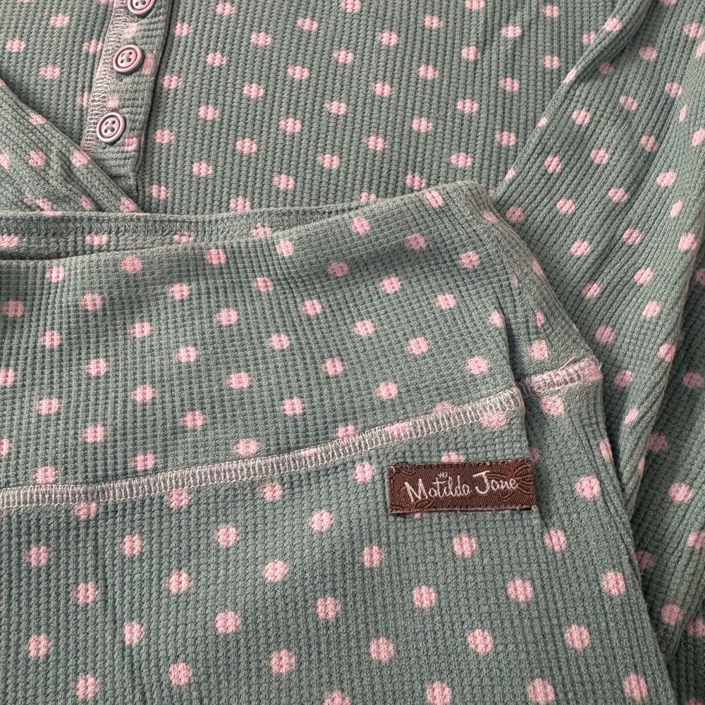 Women’s Medium Matilda Jane Polka Dot Pajama Set - Green and Pink - Picture 3 of 5